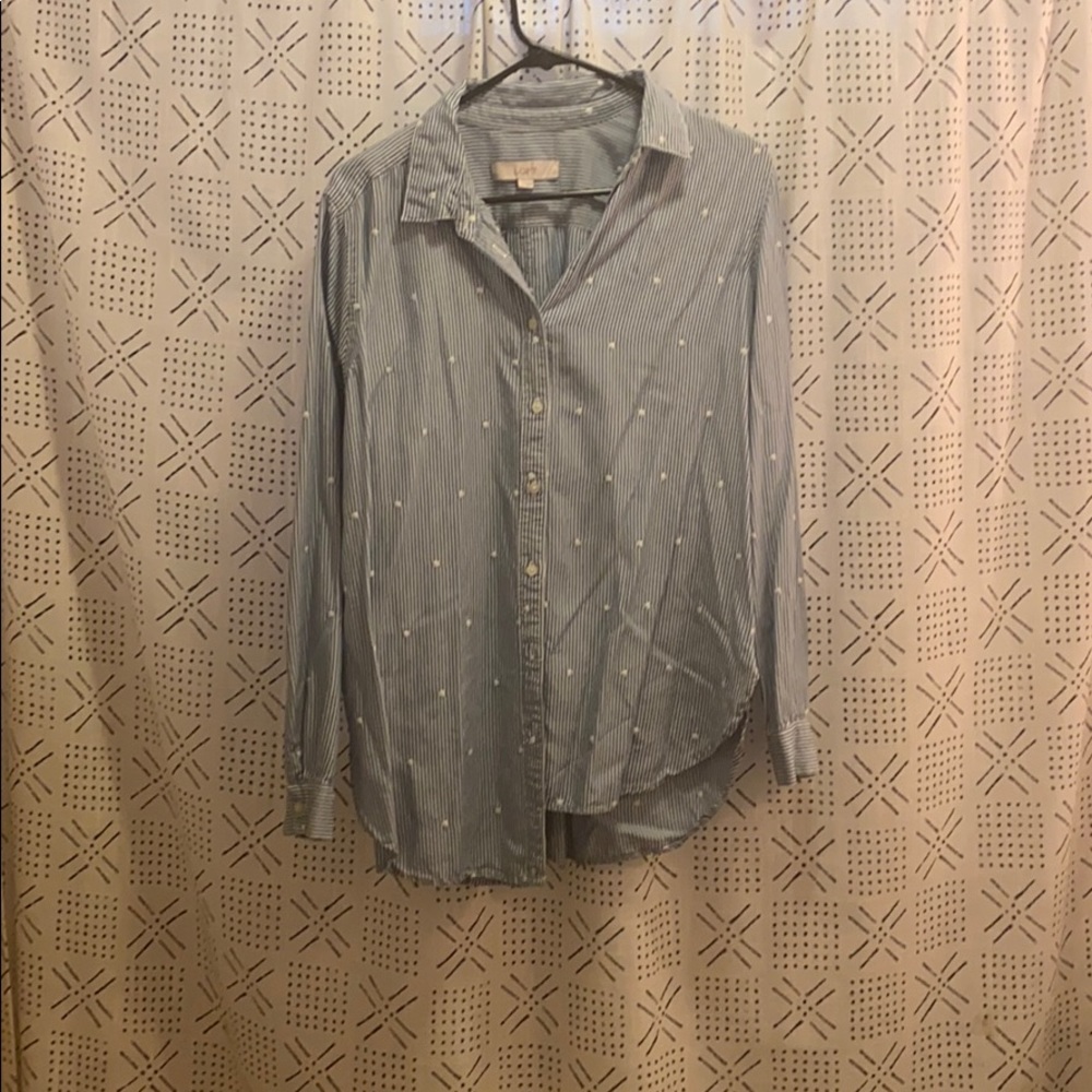 Loft button up blouse striped polka dot